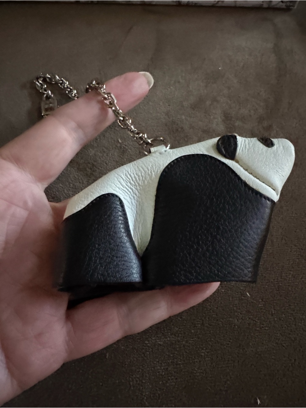 Loewe White and Black Leather Panda Bag Charm Key